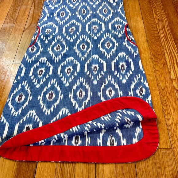 Vintage 70s Handmade Retro Patterned Blue and White Dress with Pockets Size Med - Picture 8 of 13